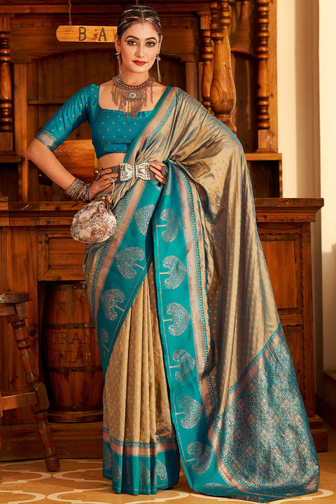 VastraLakshmi Blissful Dark Beige Soft Banarasi Silk Saree With Stunner Blouse Piece