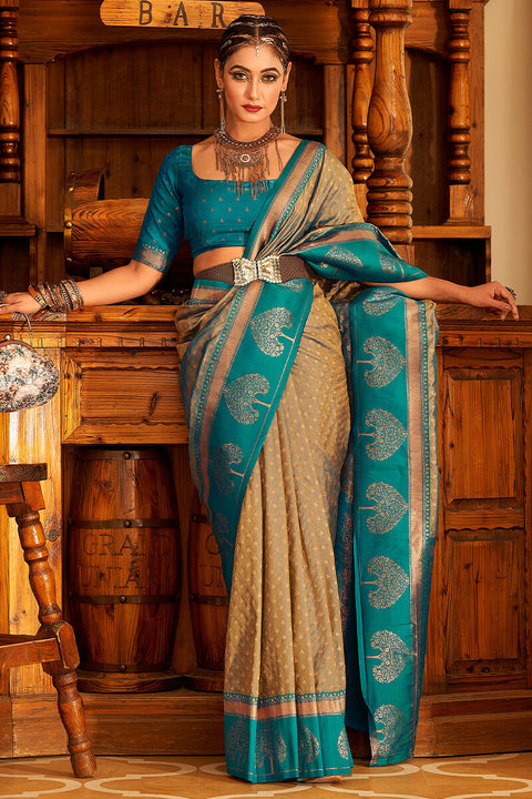 VastraLakshmi Blissful Dark Beige Soft Banarasi Silk Saree With Stunner Blouse Piece