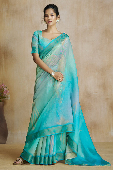 VastraLakshmi Ravishing Turquoise Soft Banarasi Silk Saree With Ethereal Blouse Piece