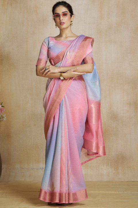 VastraLakshmi Dulcet Pink Soft Banarasi Silk Saree With Vibrant Blouse Piece