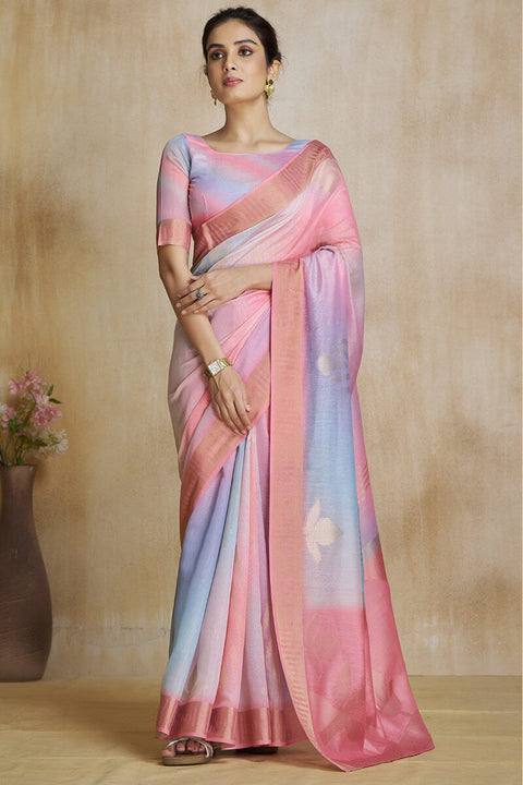 VastraLakshmi Dulcet Pink Soft Banarasi Silk Saree With Vibrant Blouse Piece