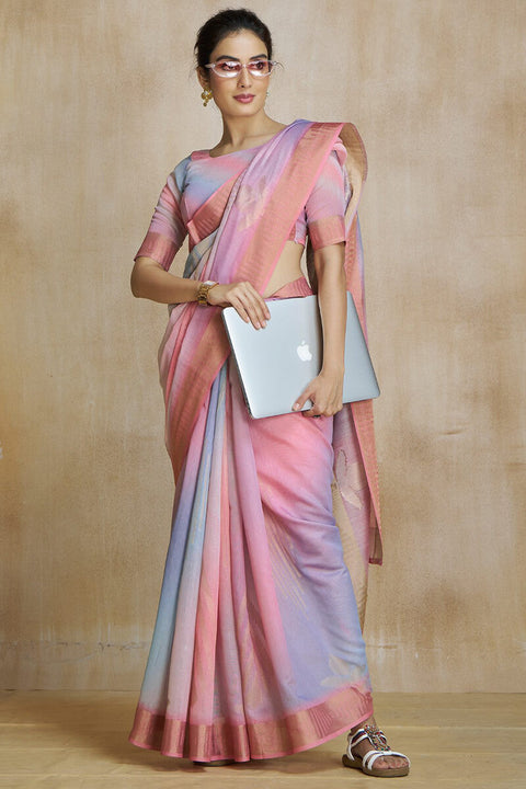 VastraLakshmi Dulcet Pink Soft Banarasi Silk Saree With Vibrant Blouse Piece