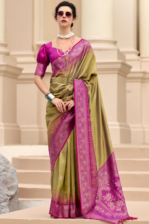 VastraLakshmi Ravishing Mustard Soft Banarasi Silk Saree With Delightful Blouse Piece