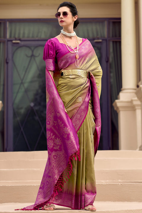 VastraLakshmi Ravishing Mustard Soft Banarasi Silk Saree With Delightful Blouse Piece