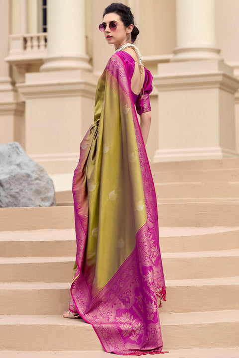 VastraLakshmi Ravishing Mustard Soft Banarasi Silk Saree With Delightful Blouse Piece