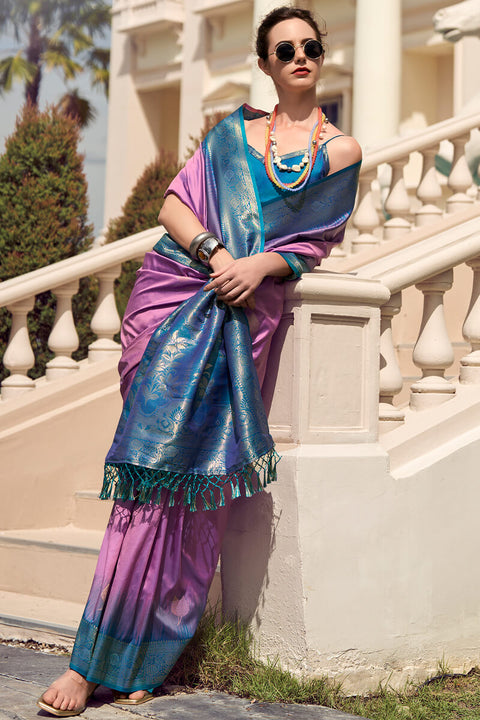 VastraLakshmi Stunner Lavender Soft Banarasi Silk Saree With Beauteous Blouse Piece