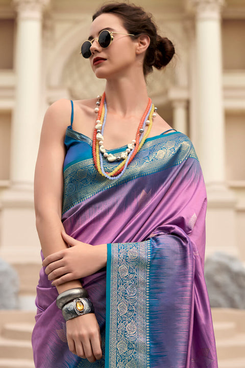 VastraLakshmi Stunner Lavender Soft Banarasi Silk Saree With Beauteous Blouse Piece