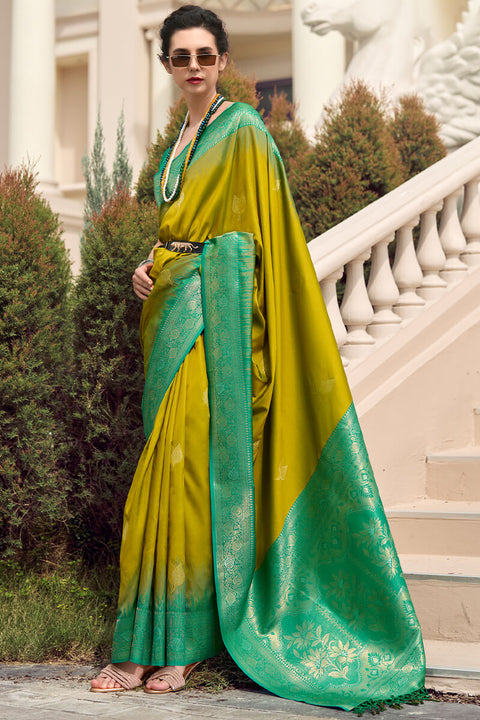 VastraLakshmi Exquisite Mehndi Soft Banarasi Silk Saree With Majestic Blouse Piece