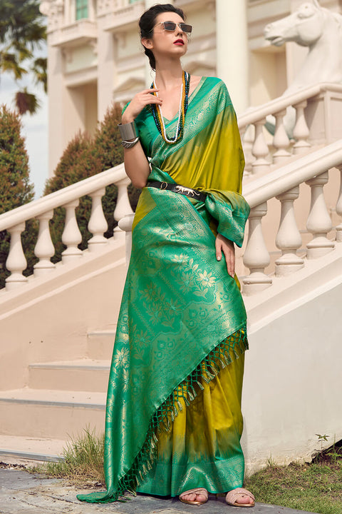 VastraLakshmi Exquisite Mehndi Soft Banarasi Silk Saree With Majestic Blouse Piece