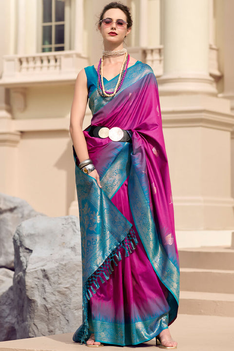 VastraLakshmi Profuse Dark Pink Soft Banarasi Silk Saree With Effulgent Blouse Piece