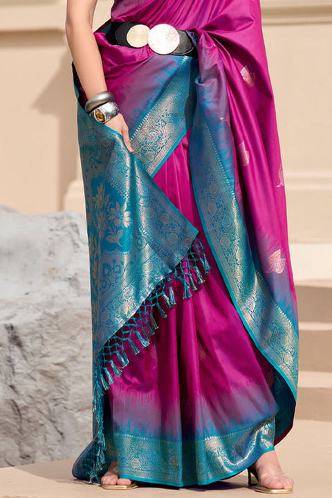 VastraLakshmi Profuse Dark Pink Soft Banarasi Silk Saree With Effulgent Blouse Piece