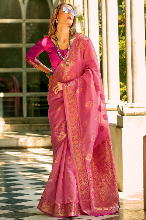 VastraLakshmi Ravishing Dark Pink Soft Banarasi Tissue Silk Saree With Inspiring Blouse Piece