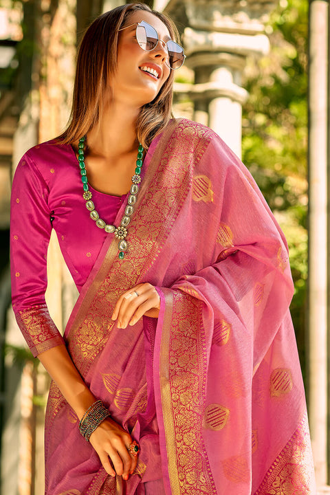 VastraLakshmi Ravishing Dark Pink Soft Banarasi Tissue Silk Saree With Inspiring Blouse Piece