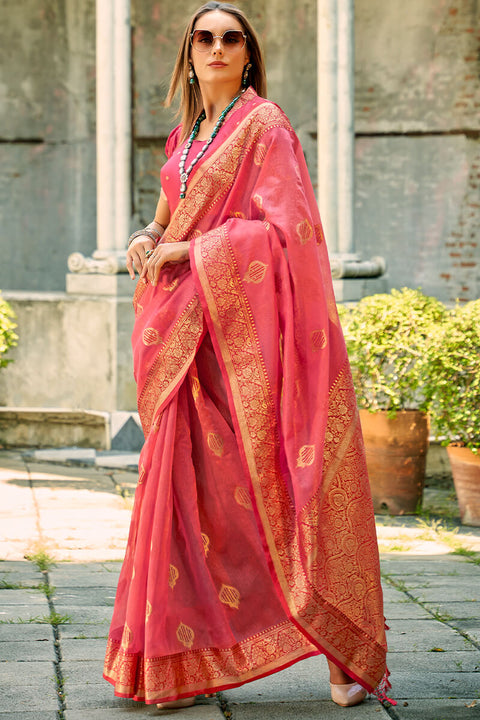 VastraLakshmi Murmurous Pink Soft Banarasi Tissue Silk Saree With Vestigial Blouse Piece