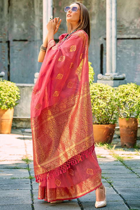 VastraLakshmi Murmurous Pink Soft Banarasi Tissue Silk Saree With Vestigial Blouse Piece