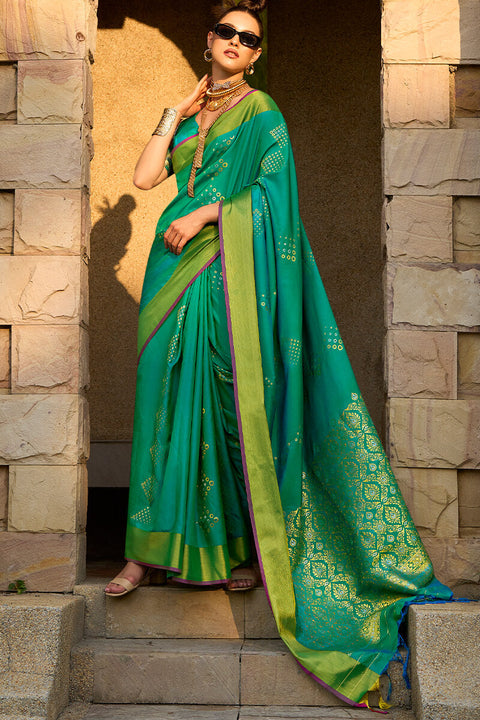 VastraLakshmi Opulent Green Soft Banarasi Silk Saree With Rhapsody Blouse