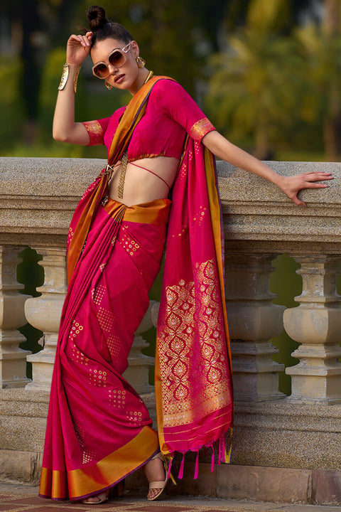 VastraLakshmi Elaborate Dark Pink Soft Banarasi Silk Saree With Ornate Blouse