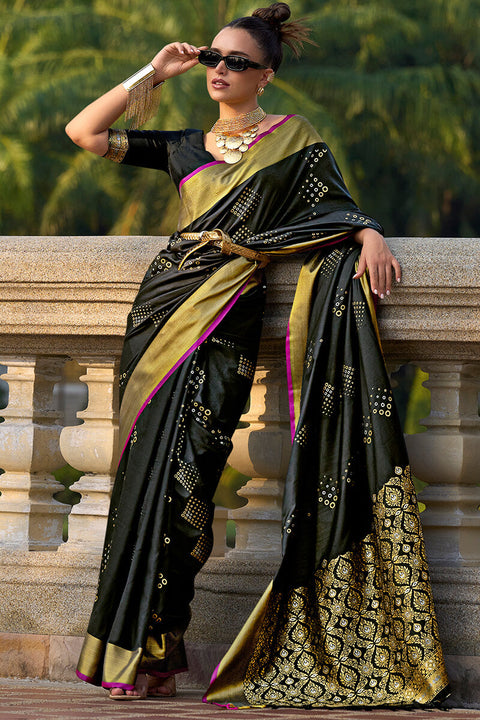 VastraLakshmi Resonant Black Soft Banarasi Silk Saree With Ineffable Blouse