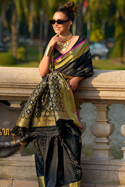 VastraLakshmi Resonant Black Soft Banarasi Silk Saree With Ineffable Blouse