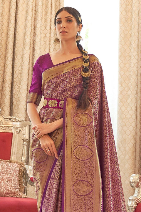 VastraLakshmi Denouement Purple Kanjivaram Silk Saree with Enchanting Blouse Piece