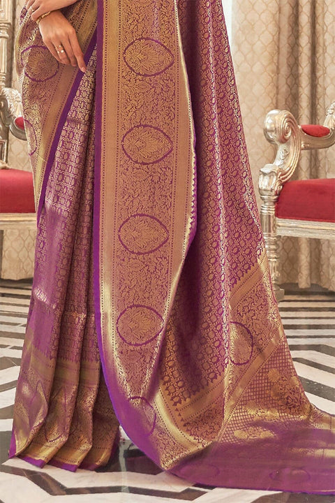 VastraLakshmi Denouement Purple Kanjivaram Silk Saree with Enchanting Blouse Piece