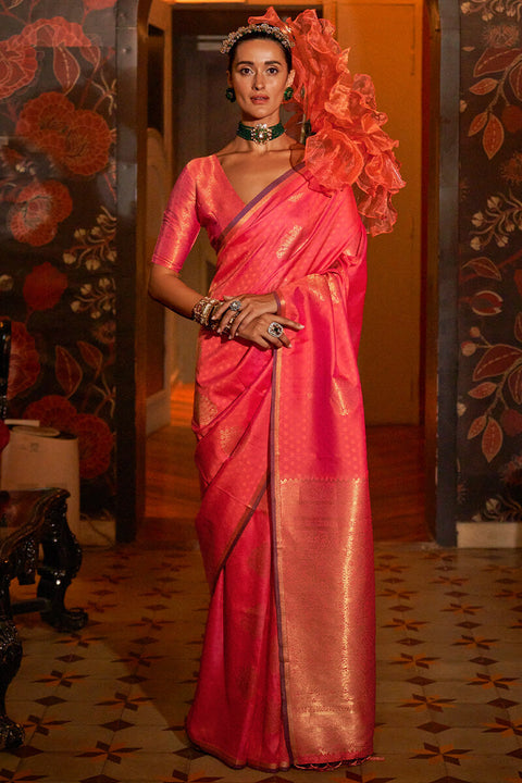 VastraLakshmi Capricious Pink Soft Banarasi Silk Saree With Phenomenal Blouse Piece