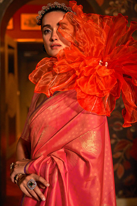 VastraLakshmi Capricious Pink Soft Banarasi Silk Saree With Phenomenal Blouse Piece