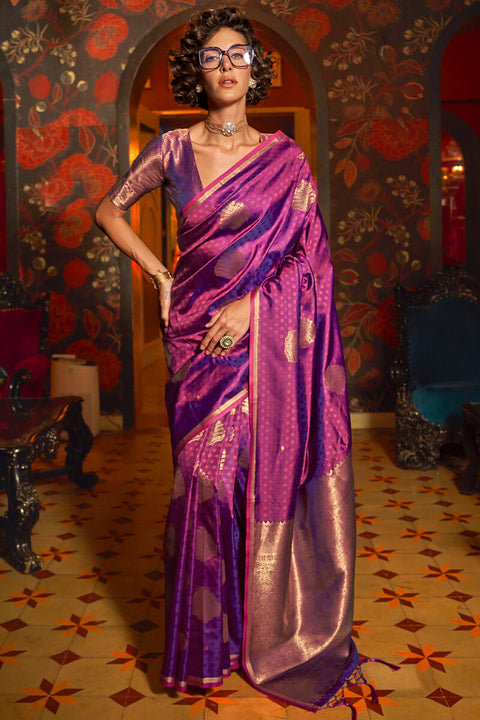 VastraLakshmi Flameboyant Purple Soft Banarasi Silk Saree With Classic Blouse Piece