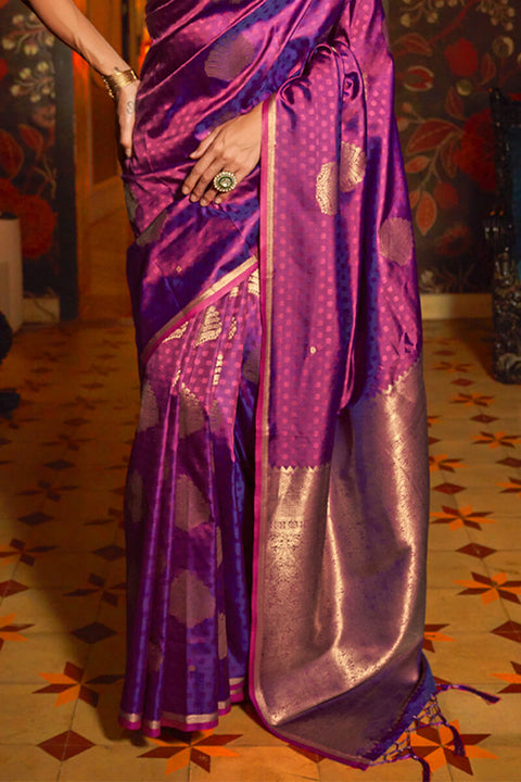 VastraLakshmi Flameboyant Purple Soft Banarasi Silk Saree With Classic Blouse Piece