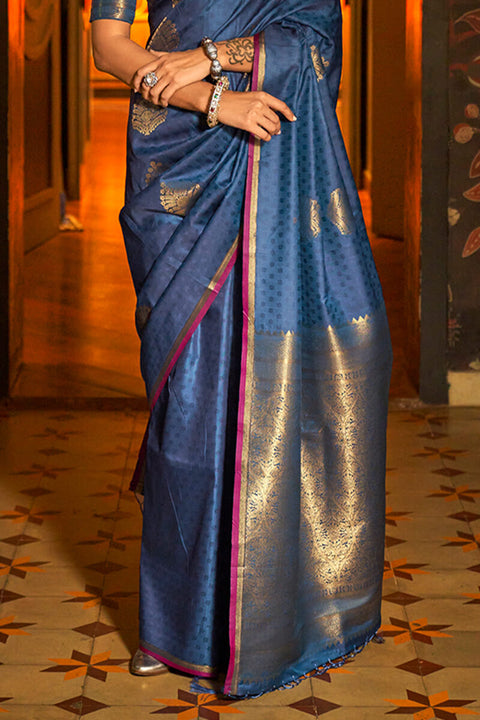 VastraLakshmi Prominent Navy Blue Soft Banarasi Silk Saree With Admirable Blouse Piece