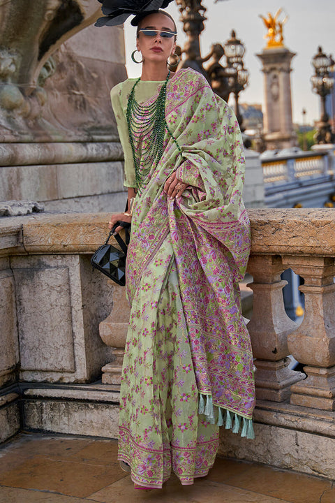 VastraLakshmi Fairytale Pista Pashmina saree With Bewitching Blouse Piece