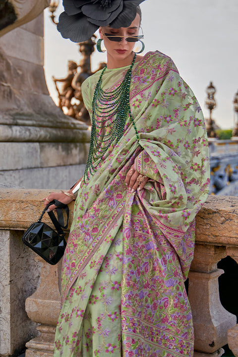 VastraLakshmi Fairytale Pista Pashmina saree With Bewitching Blouse Piece