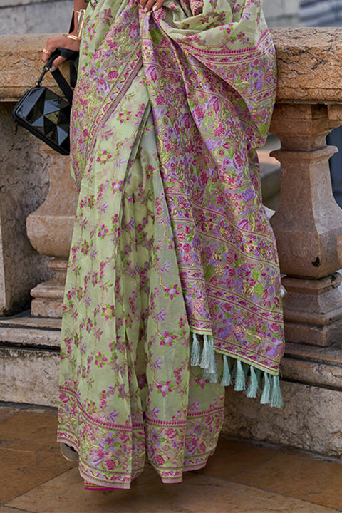 VastraLakshmi Fairytale Pista Pashmina saree With Bewitching Blouse Piece