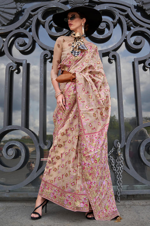 VastraLakshmi Tempting Beige Pashmina saree With Proficient Blouse Piece