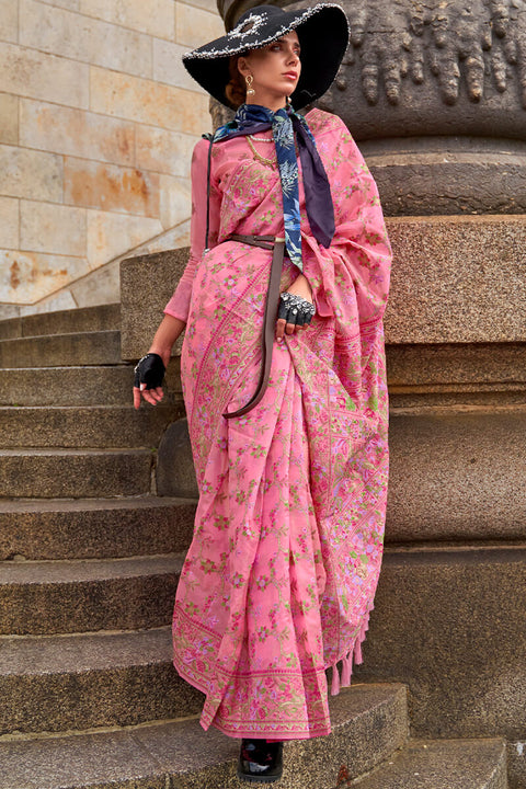 VastraLakshmi Radiant Pink Pashmina saree With Inimitable Blouse Piece