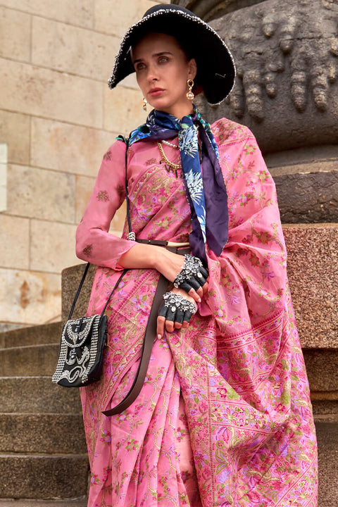 VastraLakshmi Radiant Pink Pashmina saree With Inimitable Blouse Piece