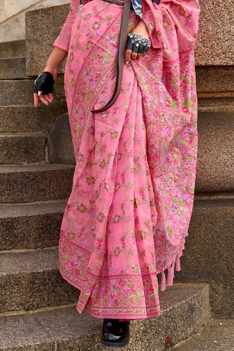 VastraLakshmi Radiant Pink Pashmina saree With Inimitable Blouse Piece