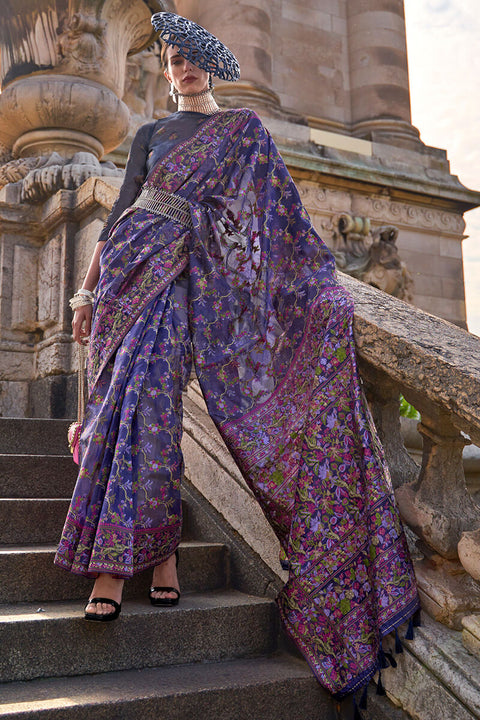 VastraLakshmi Symmetrical Royal Blue Pashmina saree With Delectable Blouse Piece