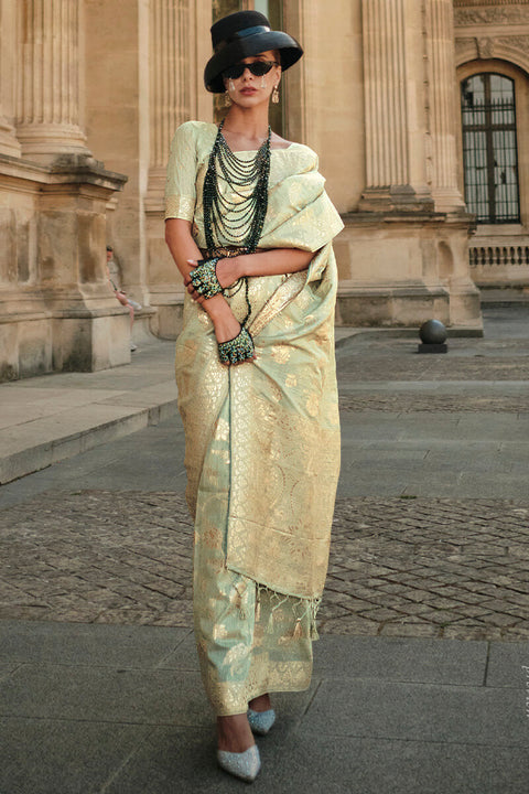 VastraLakshmi Effervescent Pista Soft Banarasi Silk Saree With Evanescent Blouse Piece