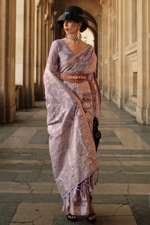 VastraLakshmi Mellifluous Lavender Soft Banarasi Silk Saree With Scintilla Blouse Piece