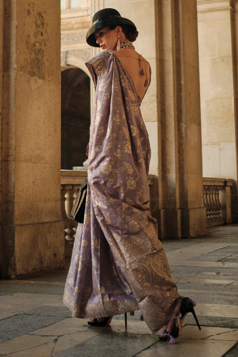 VastraLakshmi Mellifluous Lavender Soft Banarasi Silk Saree With Scintilla Blouse Piece