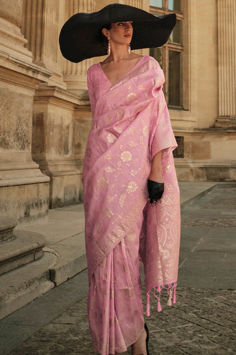 VastraLakshmi Transcendent Pink Soft Banarasi Silk Saree With Artistic Blouse Piece