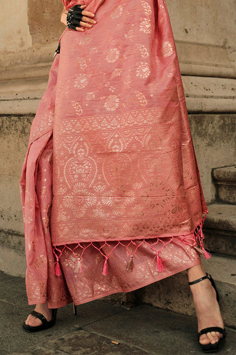 VastraLakshmi Confounding Peach Soft Banarasi Silk Saree With Imaginative Blouse Piece