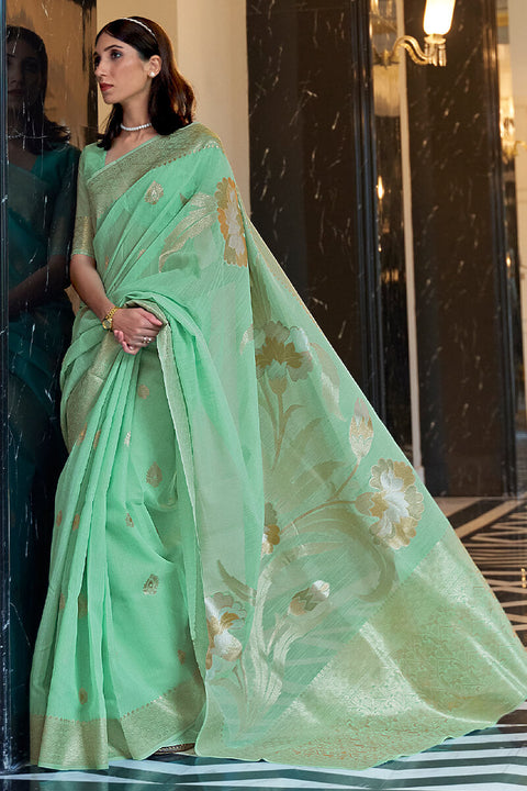 VastraLakshmi Alluring Sea Green Cotton Silk Saree With Capricious Blouse Piece