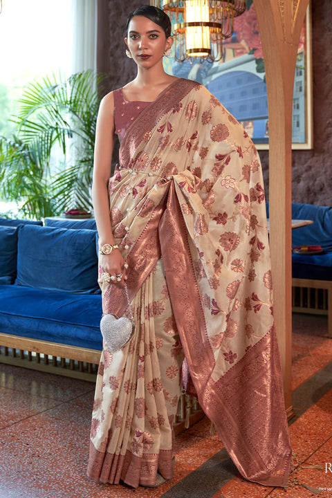 VastraLakshmi Splendiferous Peach Organza Silk Saree With Tempting Blouse Piece