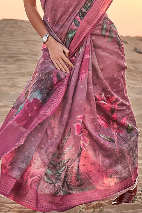 VastraLakshmi Energetic Purple Digital Printed Cotton Silk Saree With Captivating Blouse Piece