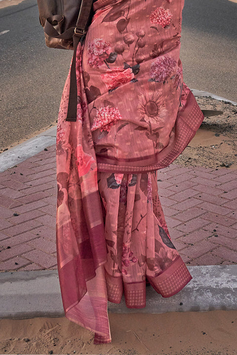 VastraLakshmi Refreshing Pink Digital Printed Cotton Silk Saree With Gorgeous Blouse Piece