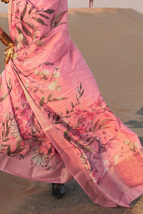 VastraLakshmi Hypnotic Pink Digital Printed Cotton Silk Saree With Preferable Blouse Piece