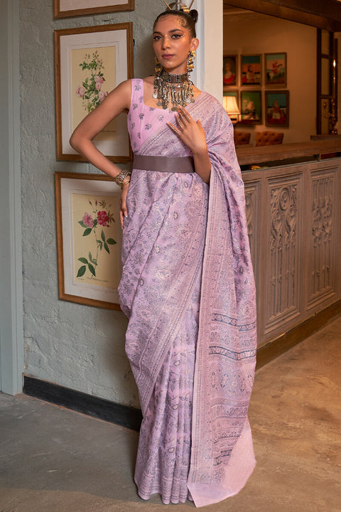 VastraLakshmi Ephemeral Baby Pink Cotton Silk Saree With Effervescent Blouse Piece