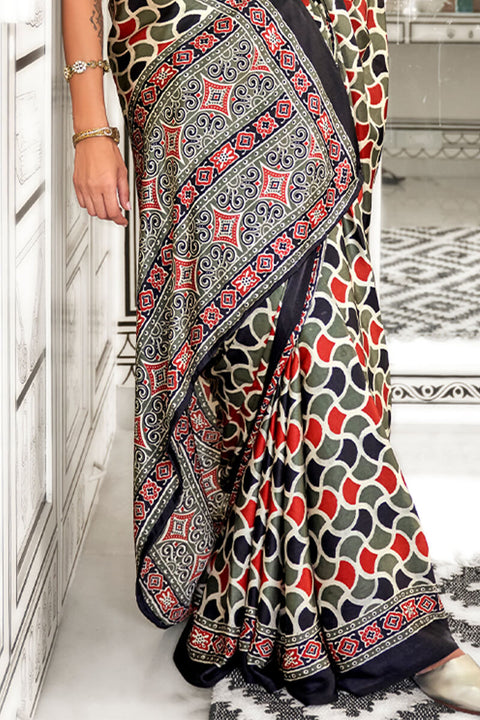 VastraLakshmi Splendiferous Multicolor Digital Printed Satin Silk Saree With Transcendent Blouse Piece